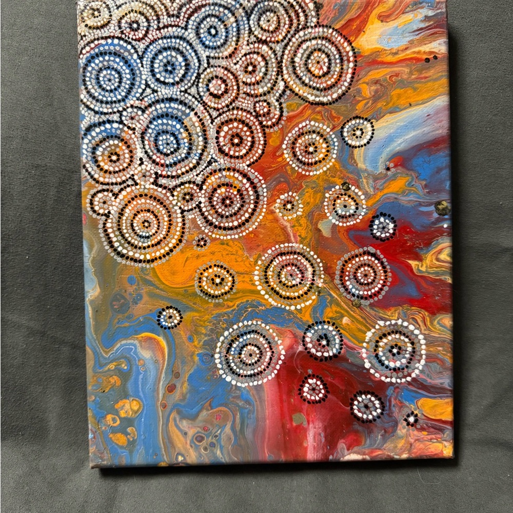 Acrylic Pouring and Handpainted Dot Abstract Art Canvas - Multicolor